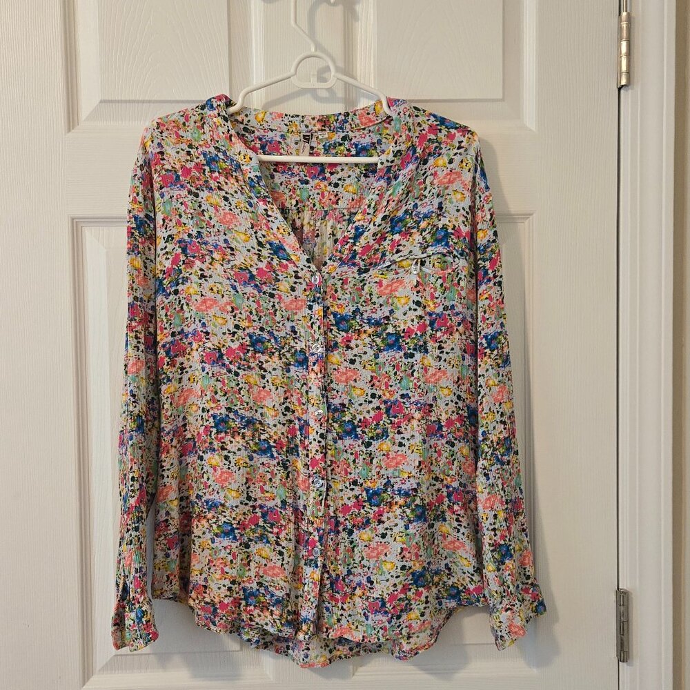 Kut from the Kloth Paint Splatter Print Long Sleeve Button Front Shirt Size XL